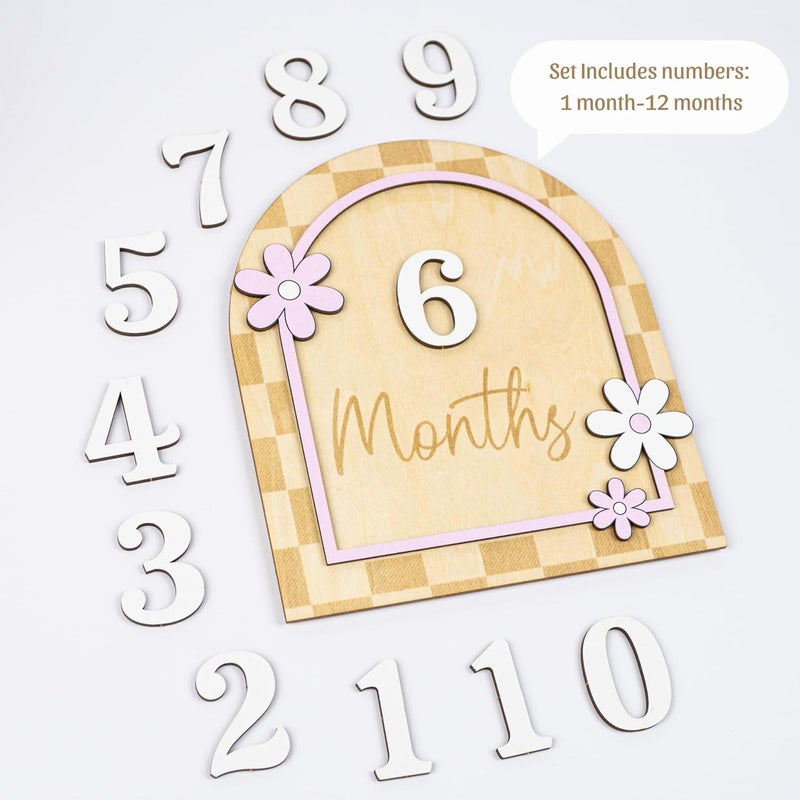 HONOCOOLS Store Daisy Flower Baby Monthly Milestone Cards - Wooden Monthly Milestone Double Sign - Newborn Photography Props to Document Your Baby´s Growth - Baby Announcement Sign (B10) - Image 3